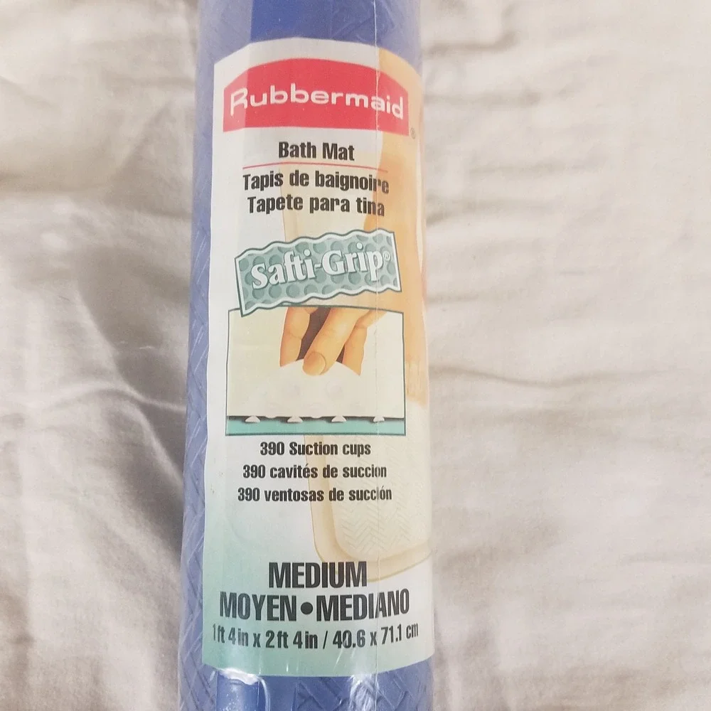 Rubbermaid Safti-Grip Bath Mat Unisex Medium Blue NEW Vintage 1998 Suction Cups